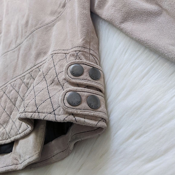 Dallin Chase Suede Leather Moto Jacket With Gold Trim Size Small - Picture 6 of 13